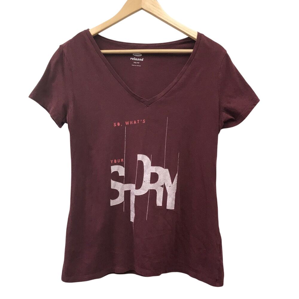 Old Navy Relaxed Top Womens XS Burgundy White Your Story